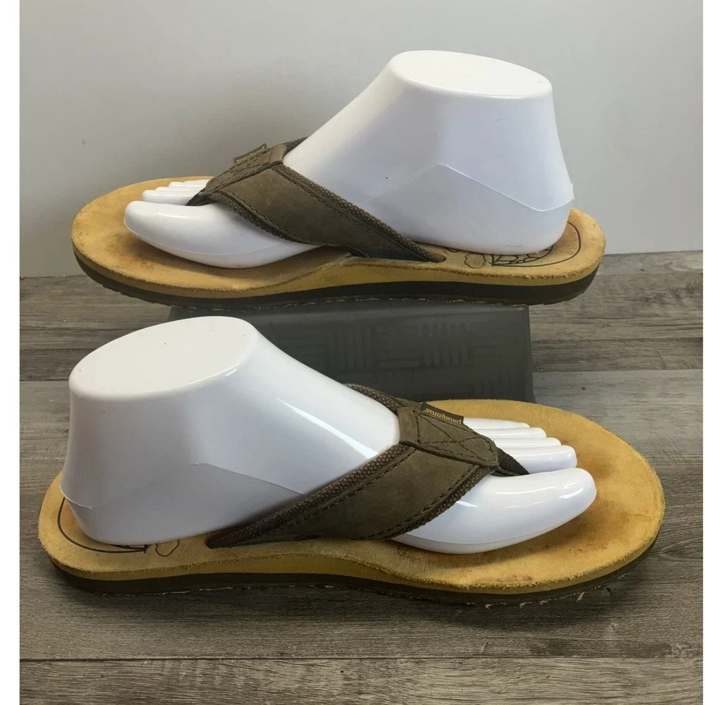Patagonia Thing Thong Mens 8 Alpaca Brown Leather Surfer Graphic Flip Flops